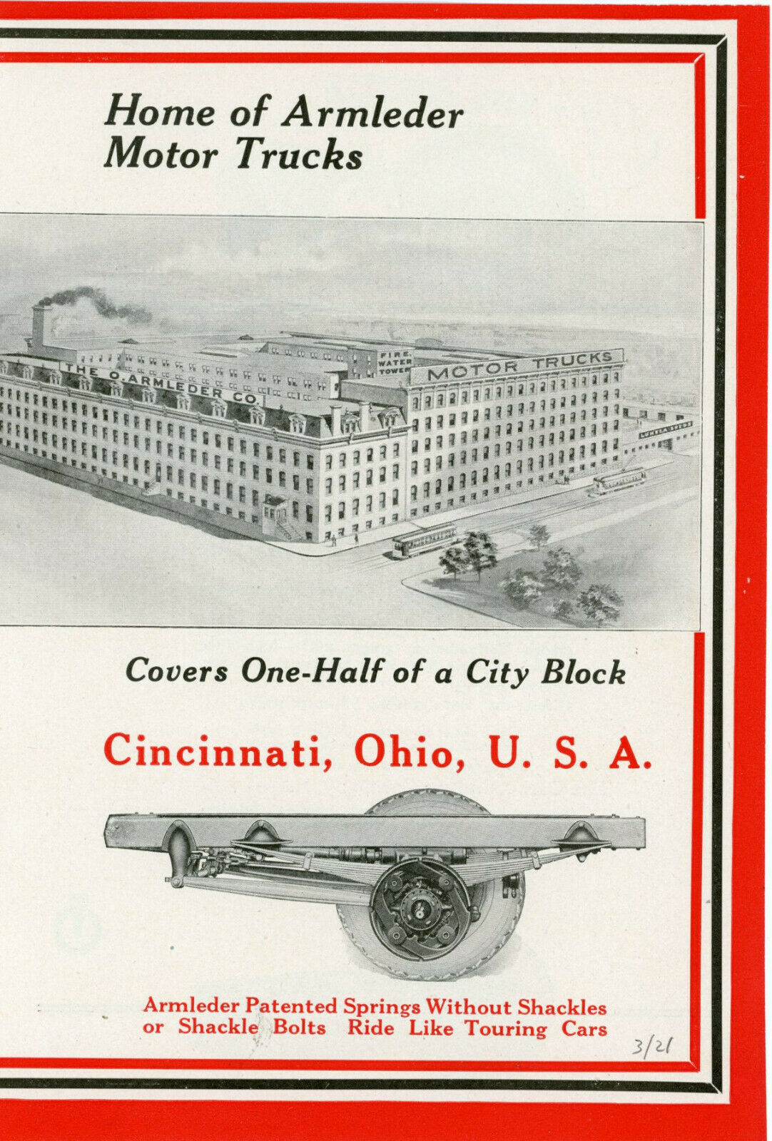 1921 Orig Armleder Trucks 2-pg Color Ad. Cincinnati Oh + Martin-parry York, Pa