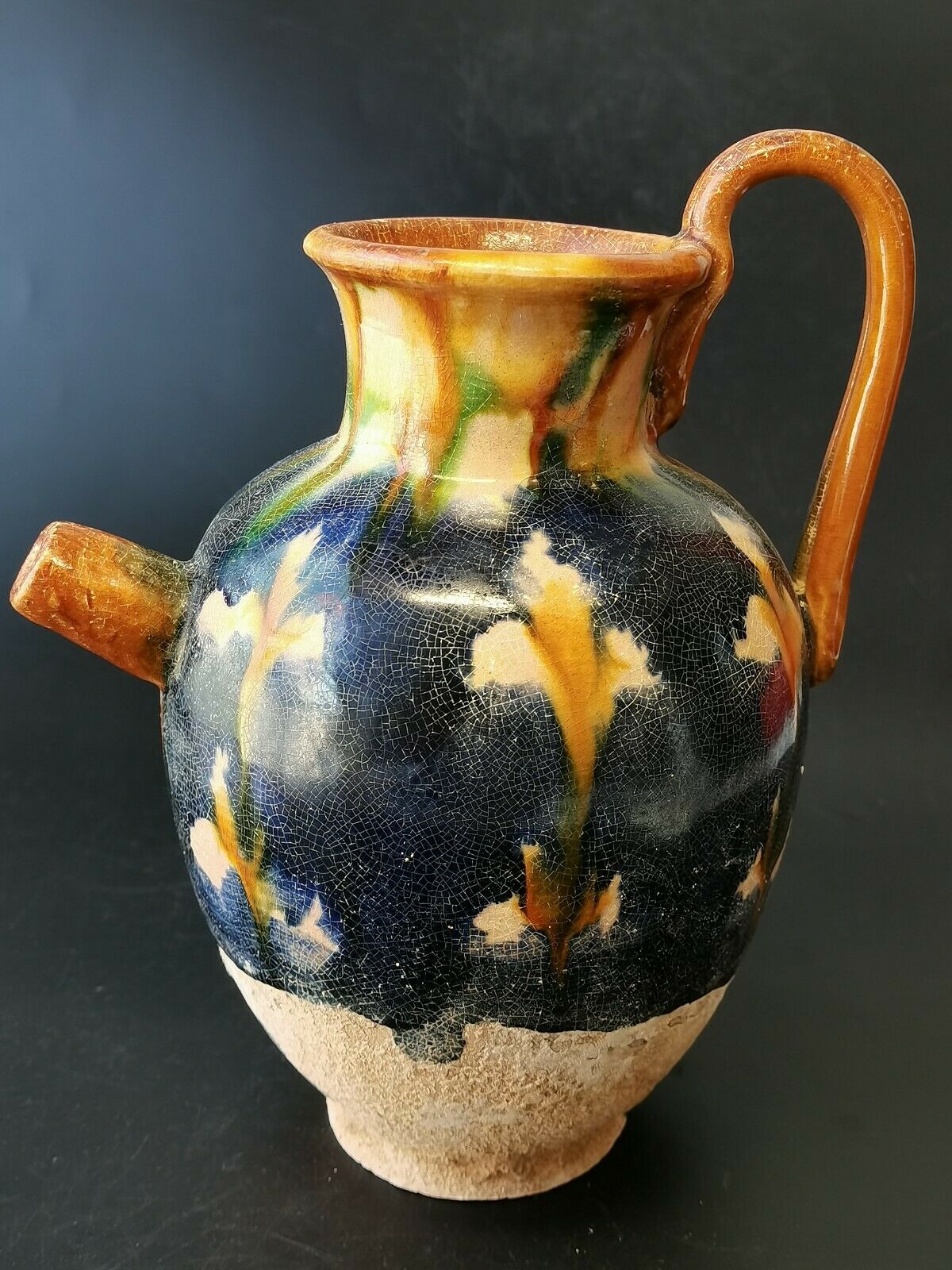 China Sancai Pot Tang Pottery Blue Glaze Sancai Container Pot